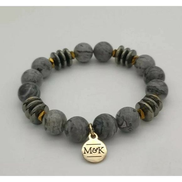 Lace Jasper Bracelet Grounding Stone Stretchy Signed Market & King 1406 - Picture 2 of 5